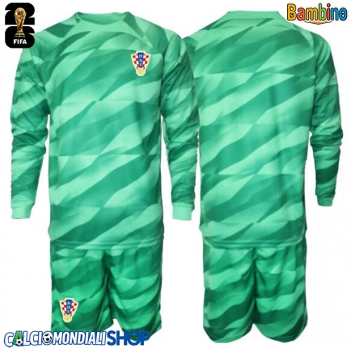 Maglie da calcio Croazia Portiere Seconda Maglia Bambino Mondiali 2026  Manica Lunga + Pantaloni corti)
